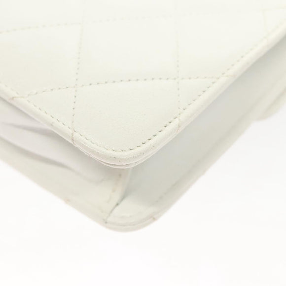 CHANEL Matelasse COCO Mark Chain Bag Lamb Skin White Gold CC Auth 122303V