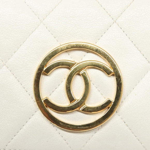 CHANEL Matelasse COCO Mark Chain Bag Lamb Skin White Gold CC Auth 122303V