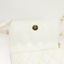 CHANEL Matelasse COCO Mark Chain Bag Lamb Skin White Gold CC Auth 122303V-15