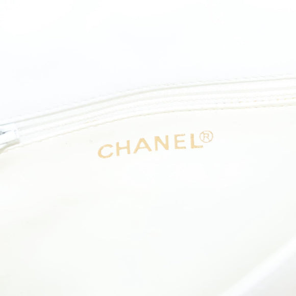CHANEL Matelasse COCO Mark Chain Bag Lamb Skin White Gold CC Auth 122303V