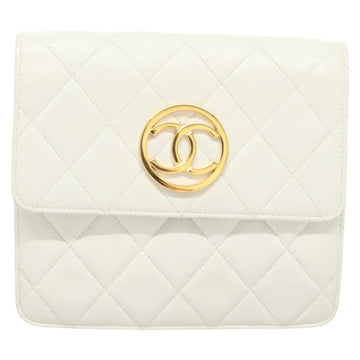 CHANEL Matelasse COCO Mark Chain Bag Lamb Skin White Gold CC Auth 122303V - 0