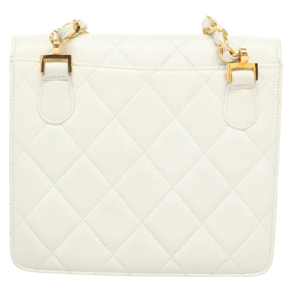 CHANEL Matelasse COCO Mark Chain Bag Lamb Skin White Gold CC Auth 122303V