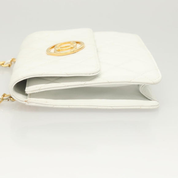 CHANEL Matelasse COCO Mark Chain Bag Lamb Skin White Gold CC Auth 122303V