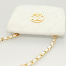 CHANEL Matelasse COCO Mark Chain Bag Lamb Skin White Gold CC Auth 122303V-6