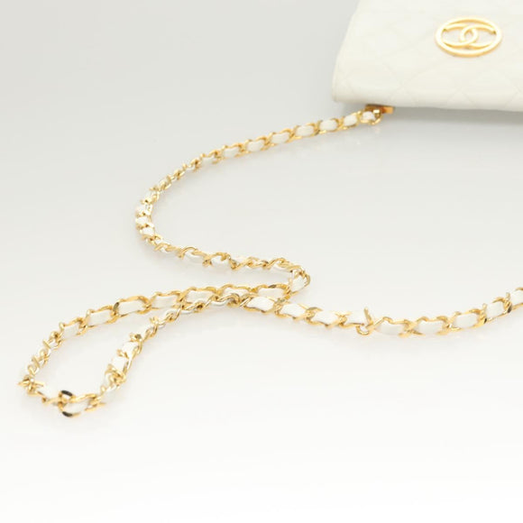 CHANEL Matelasse COCO Mark Chain Bag Lamb Skin White Gold CC Auth 122303V