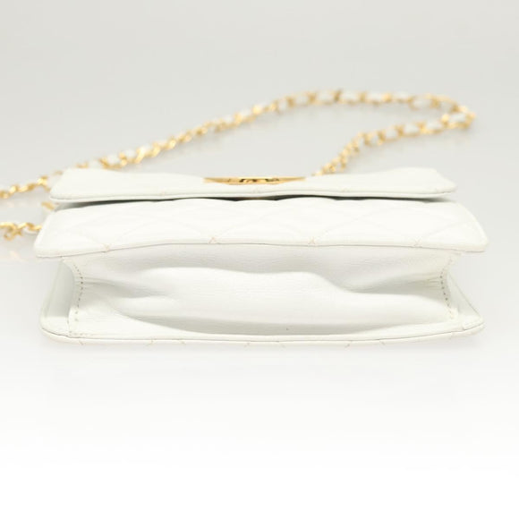 CHANEL Matelasse COCO Mark Chain Bag Lamb Skin White Gold CC Auth 122303V