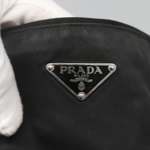 PRADA Tote Bag Nylon Black Silver Auth 122306