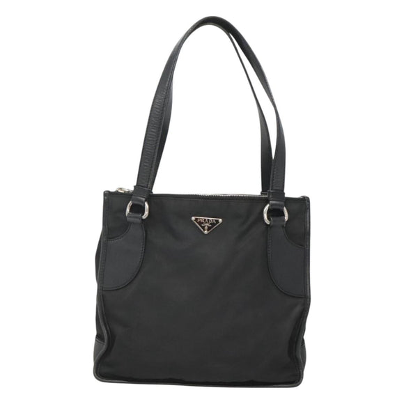 PRADA Tote Bag Nylon Black Silver Auth 122306