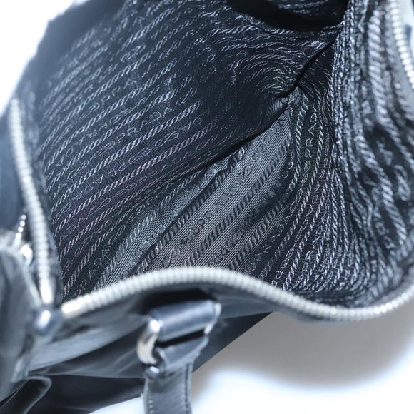 PRADA Tote Bag Nylon Black Silver Auth 122306