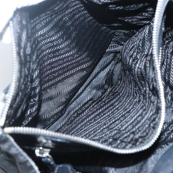 PRADA Tote Bag Nylon Black Silver Auth 122306