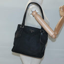PRADA Tote Bag Nylon Black Silver Auth 122306-23