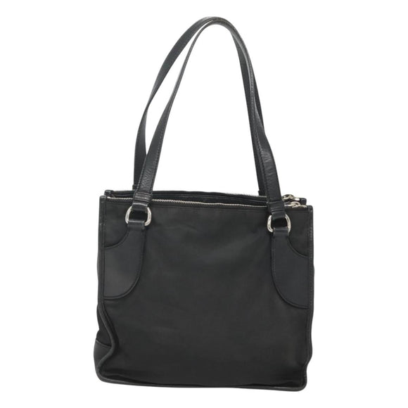 PRADA Tote Bag Nylon Black Silver Auth 122306