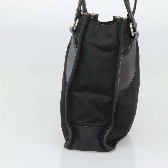 PRADA Tote Bag Nylon Black Silver Auth 122306
