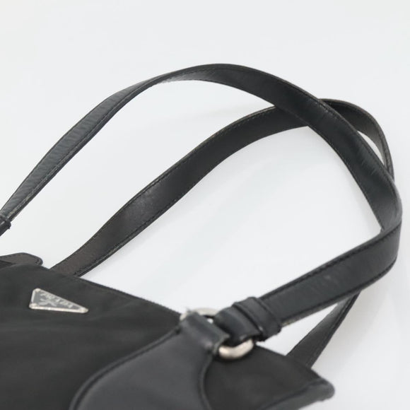 PRADA Tote Bag Nylon Black Silver Auth 122306