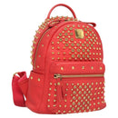 MCM Studs Backpack Leather Red Gold Auth 122310-1