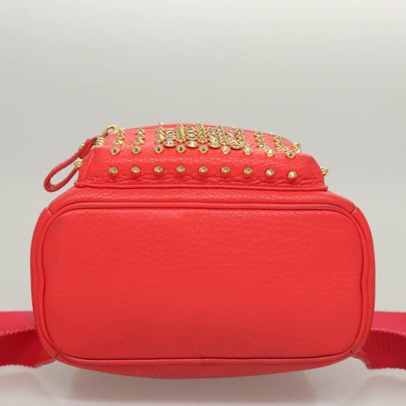 MCM Studs Backpack Leather Red Gold Auth 122310