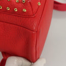 MCM Studs Backpack Leather Red Gold Auth 122310-12