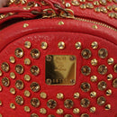 MCM Studs Backpack Leather Red Gold Auth 122310-16
