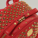 MCM Studs Backpack Leather Red Gold Auth 122310-18