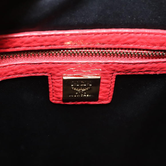 MCM Studs Backpack Leather Red Gold Auth 122310