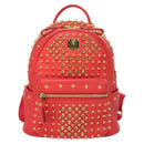 MCM Studs Backpack Leather Red Gold Auth 122310-2