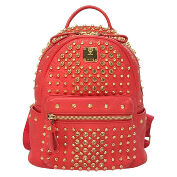 MCM Studs Backpack Leather Red Gold Auth 122310 - 0