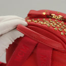 MCM Studs Backpack Leather Red Gold Auth 122310-7