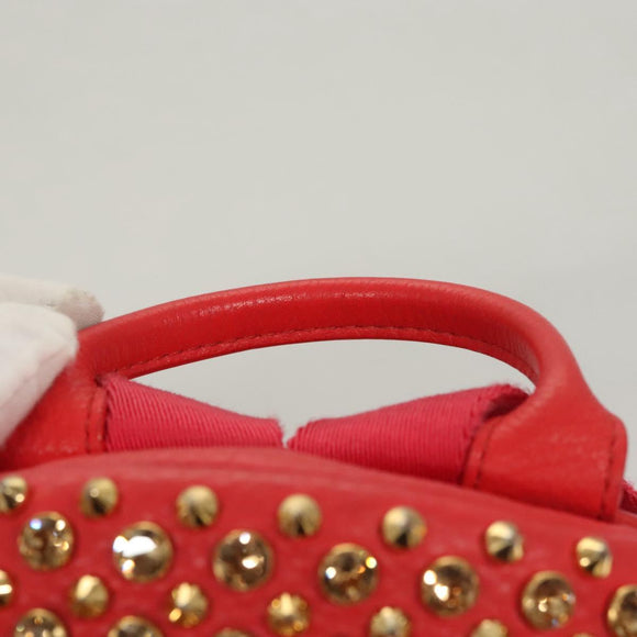 MCM Studs Backpack Leather Red Gold Auth 122310