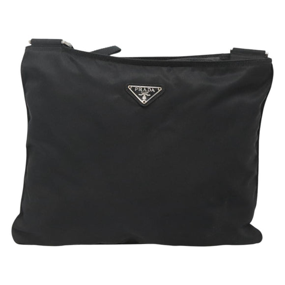 PRADA Shoulder Bag Nylon Black Silver Auth 122312