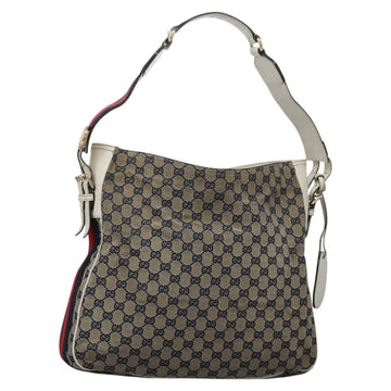 GUCCI GG Canvas Sherry Line Shoulder Bag Navy Gold 247597 203998 Auth 122316