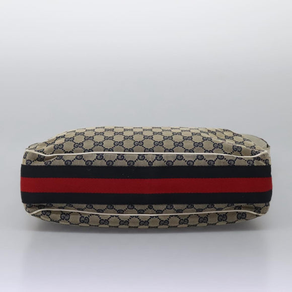 GUCCI GG Canvas Sherry Line Shoulder Bag Navy Gold 247597 203998 Auth 122316