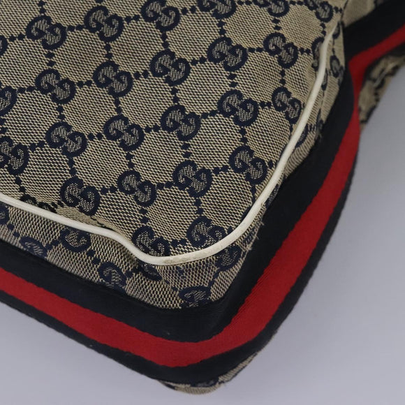 GUCCI GG Canvas Sherry Line Shoulder Bag Navy Gold 247597 203998 Auth 122316