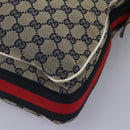 GUCCI GG Canvas Sherry Line Shoulder Bag Navy Gold 247597 203998 Auth 122316-18