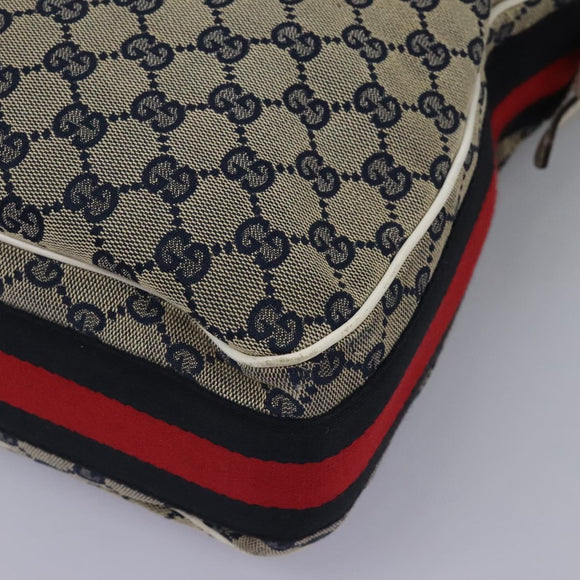 GUCCI GG Canvas Sherry Line Shoulder Bag Navy Gold 247597 203998 Auth 122316