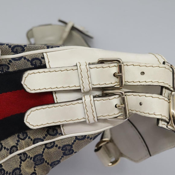 GUCCI GG Canvas Sherry Line Shoulder Bag Navy Gold 247597 203998 Auth 122316