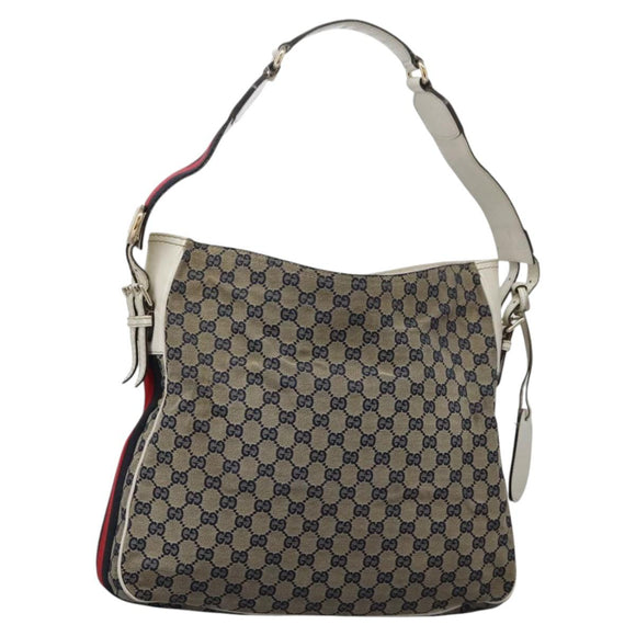 GUCCI GG Canvas Sherry Line Shoulder Bag Navy Gold 247597 203998 Auth 122316