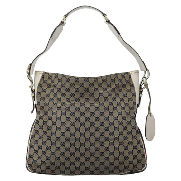 GUCCI GG Canvas Sherry Line Shoulder Bag Navy Gold 247597 203998 Auth 122316