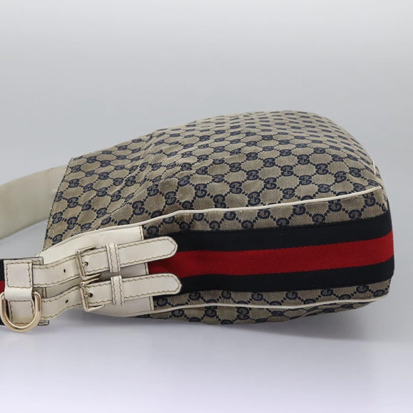 GUCCI GG Canvas Sherry Line Shoulder Bag Navy Gold 247597 203998 Auth 122316