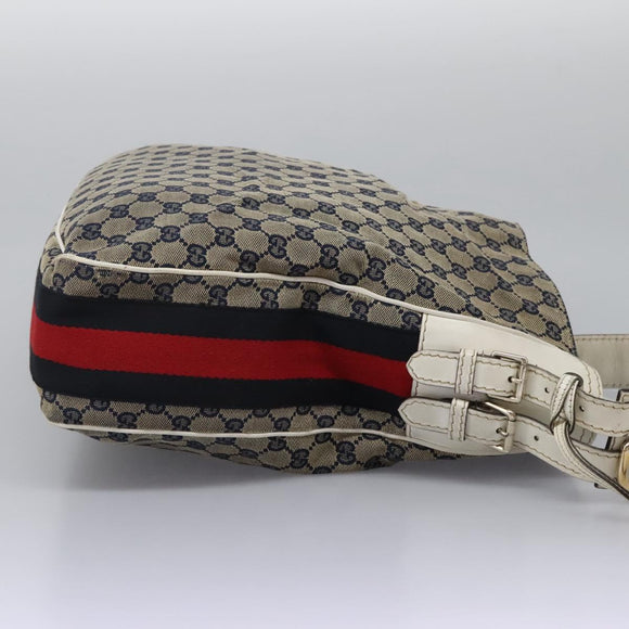 GUCCI GG Canvas Sherry Line Shoulder Bag Navy Gold 247597 203998 Auth 122316