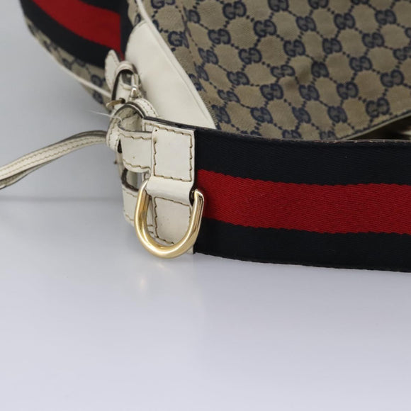 GUCCI GG Canvas Sherry Line Shoulder Bag Navy Gold 247597 203998 Auth 122316