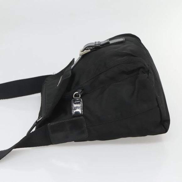 PRADA Shoulder Bag Nylon Black Silver Auth 122318