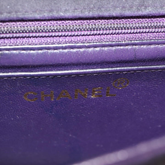 CHANEL Mini Matelasse 17 Single Flap Chain Bag Suede Purple Gold CC Auth 122356