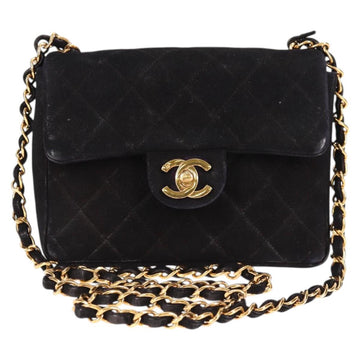 CHANEL Mini Matelasse 17 Single Flap Chain Bag Suede Purple Gold CC Auth 122356