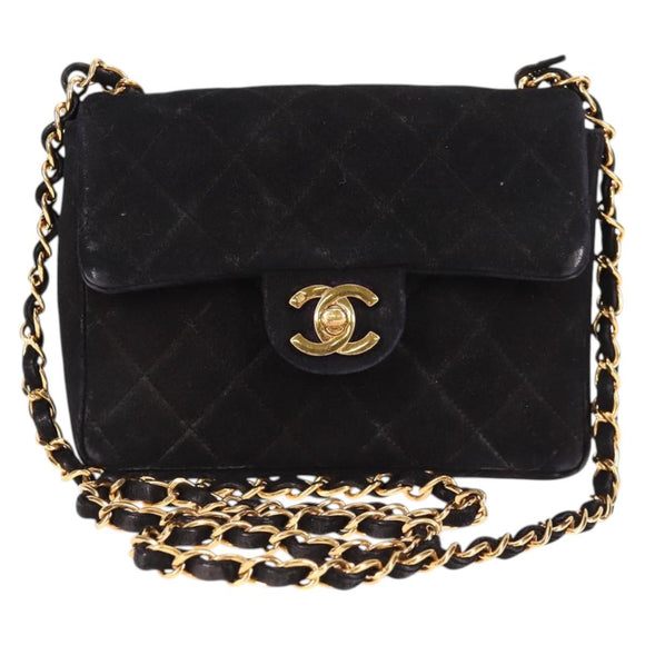 CHANEL Mini Matelasse 17 Single Flap Chain Bag Suede Purple Gold CC Auth 122356