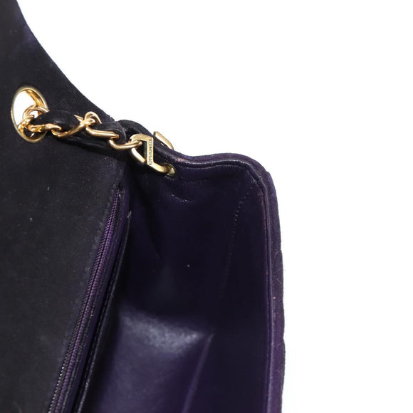 CHANEL Mini Matelasse 17 Single Flap Chain Bag Suede Purple Gold CC Auth 122356