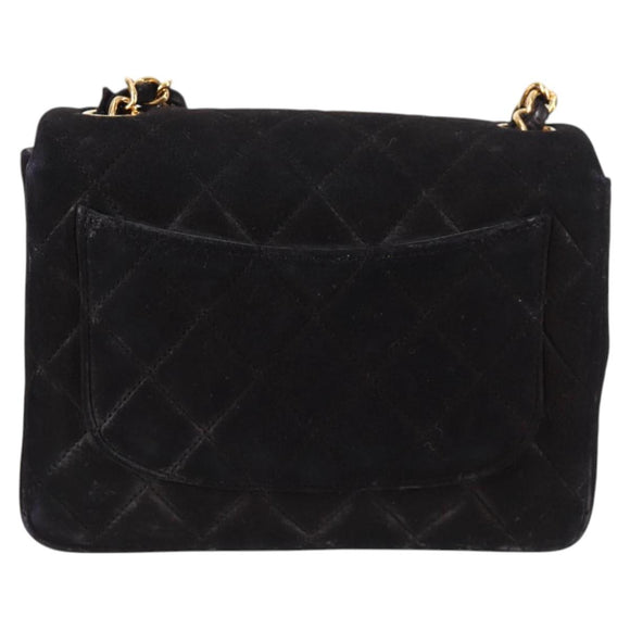 CHANEL Mini Matelasse 17 Single Flap Chain Bag Suede Purple Gold CC Auth 122356