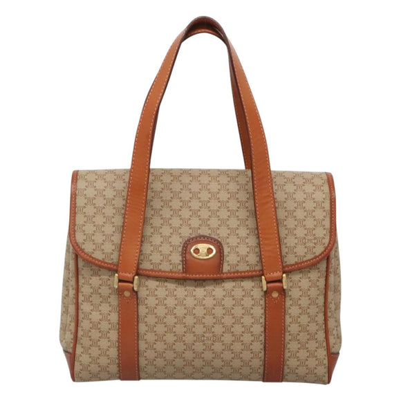 CELINE Macadam Canvas Hand Bag Beige Gold Auth 122360
