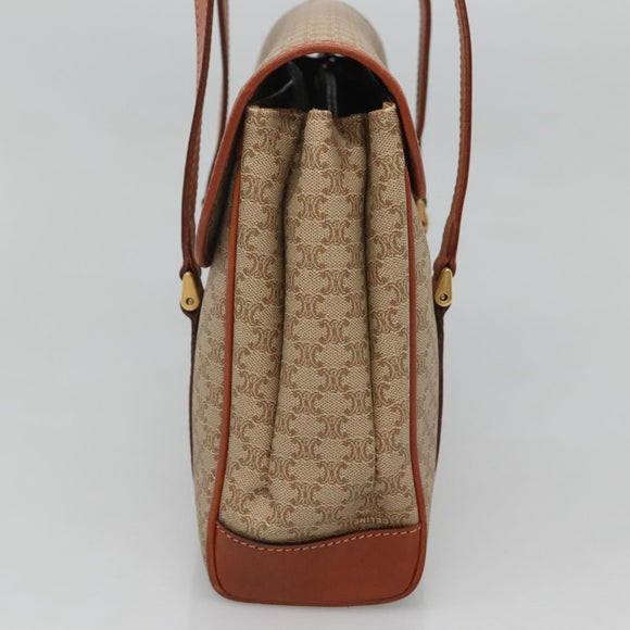 CELINE Macadam Canvas Hand Bag Beige Gold Auth 122360