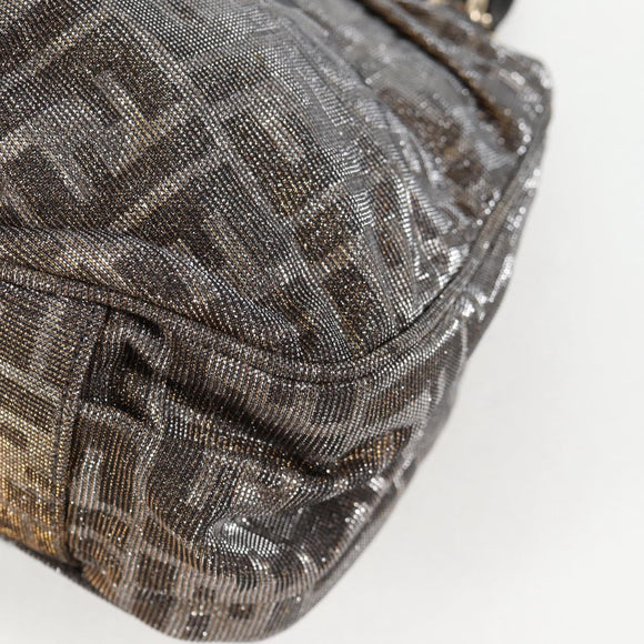 FENDI Zucca Canvas Mia Chain Shoulder Bag Silver Gold Auth 122372AV