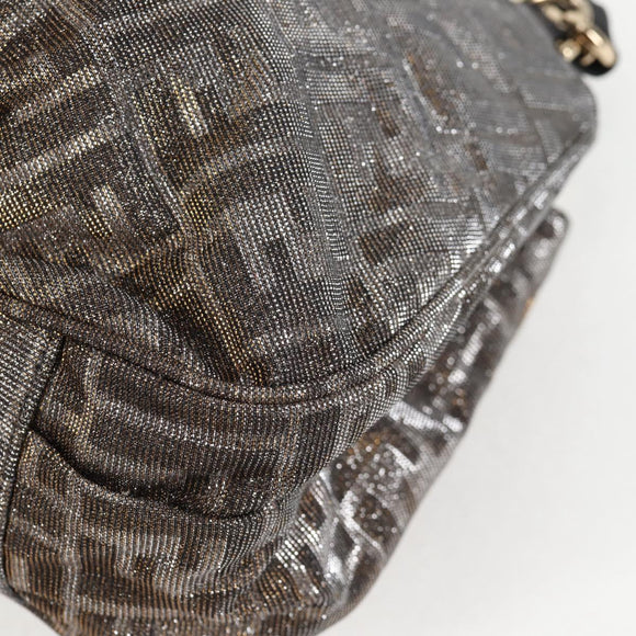 FENDI Zucca Canvas Mia Chain Shoulder Bag Silver Gold Auth 122372AV